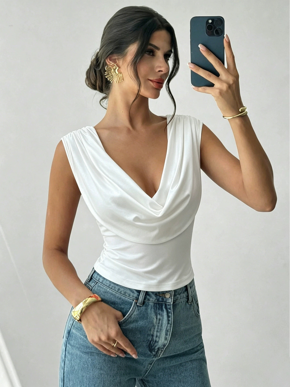 ZARA Summer Draped Neck Sleeveless Cropped Top Waist Cinching Slimming